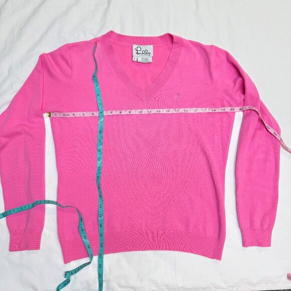 Vintage Lilly Pulitzer V-Neck Sweater Pink Size Large L | Embroidered Palm EUC - Picture 7 of 9